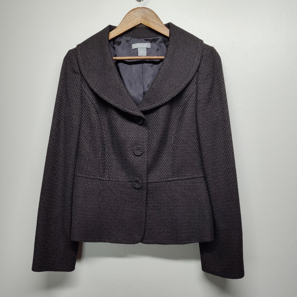 Ann Taylor Blazer Jacket Women Size 6 Brown Virgin Wool Blend Lined
